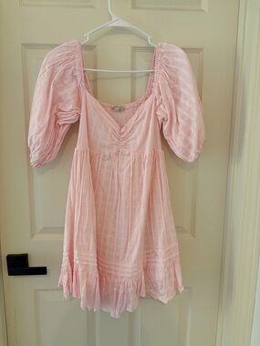 Mable Light Pink Puff Sleeve Mini Dress
